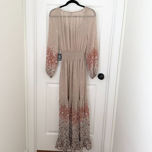 Women Express  Boho Maxi Cottage Prairie Hippie Western Dress in Beige Sz Small - Picture 2 of 8